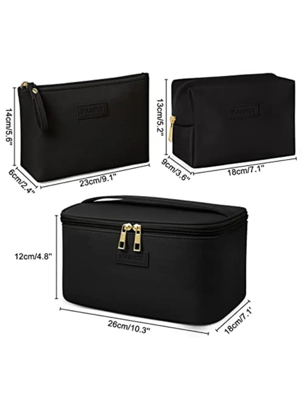 Womens Travel Makeup Bag Set Cosmetic Toiletry Organizer Pouch PU Leather 3 Pcs